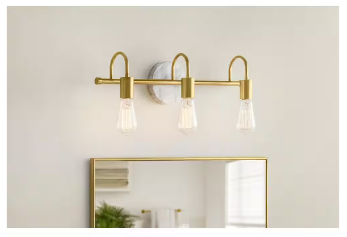 Hampton Bay Hensley 21 in. 3-Light Gold and Faux Marble Bathroom Vanity Light Fixture