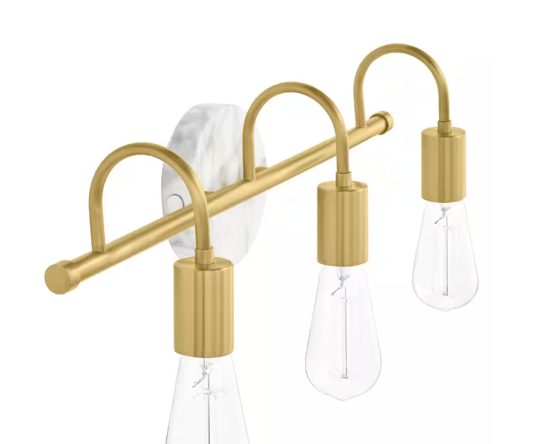 Hampton Bay Hensley 21 in. 3-Light Gold and Faux Marble Bathroom Vanity Light Fixture