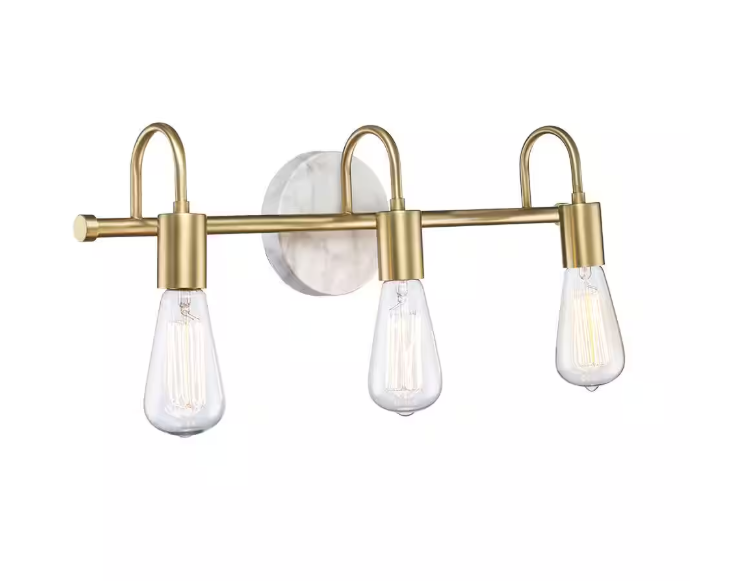 Hampton Bay Hensley 21 in. 3-Light Gold and Faux Marble Bathroom Vanity Light Fixture