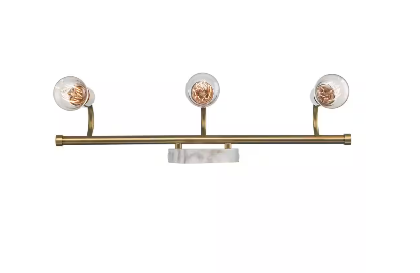 Hampton Bay Hensley 21 in. 3-Light Gold and Faux Marble Bathroom Vanity Light Fixture