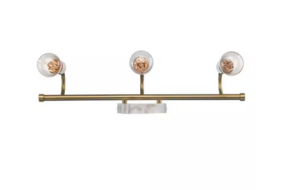 Hampton Bay Hensley 21 in. 3-Light Gold and Faux Marble Bathroom Vanity Light Fixture