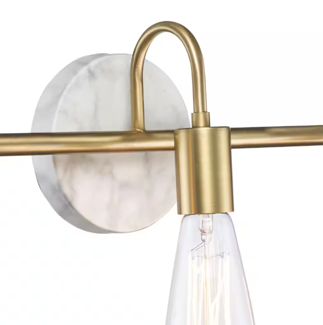 Hampton Bay Hensley 21 in. 3-Light Gold and Faux Marble Bathroom Vanity Light Fixture