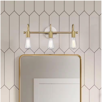 Hampton Bay Hensley 21 in. 3-Light Gold and Faux Marble Bathroom Vanity Light Fixture