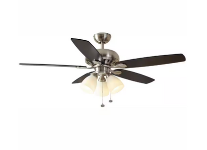 Hampton Bay Rockport 52 in. Indoor LED Brushed Nickel Ceiling Fan with Light Kit, Downrod, Reversible Blades and Reversible Motor