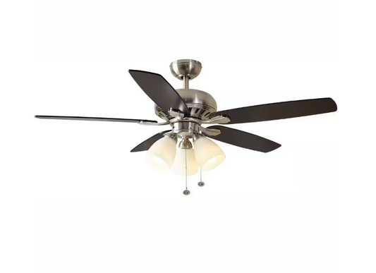 Hampton Bay Rockport 52 in. Indoor LED Brushed Nickel Ceiling Fan with Light Kit, Downrod, Reversible Blades and Reversible Motor