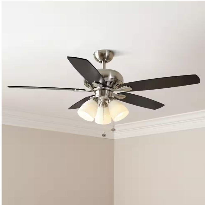Hampton Bay Rockport 52 in. Indoor LED Brushed Nickel Ceiling Fan with Light Kit, Downrod, Reversible Blades and Reversible Motor