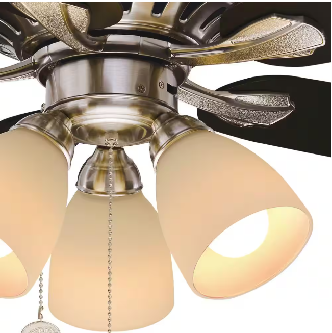Hampton Bay Rockport 52 in. Indoor LED Brushed Nickel Ceiling Fan with Light Kit, Downrod, Reversible Blades and Reversible Motor