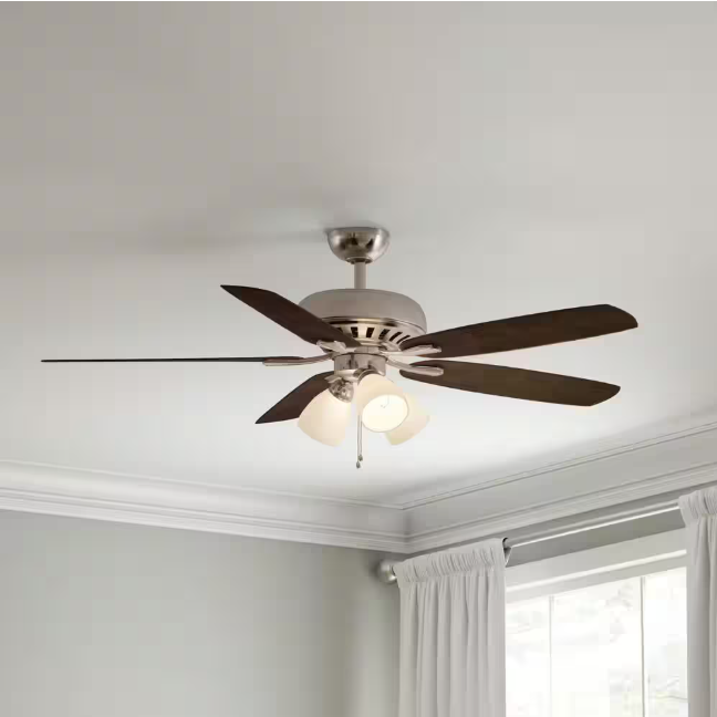 Hampton Bay Rockport 52 in. Indoor LED Brushed Nickel Ceiling Fan with Light Kit, Downrod, Reversible Blades and Reversible Motor