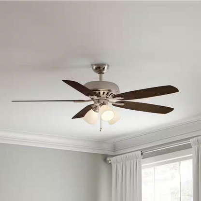 Hampton Bay Rockport 52 in. Indoor LED Brushed Nickel Ceiling Fan with Light Kit, Downrod, Reversible Blades and Reversible Motor