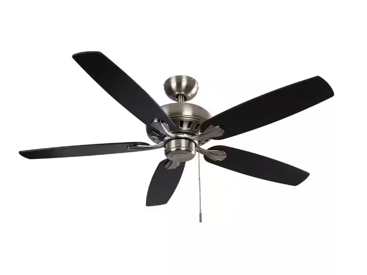 Hampton Bay Rockport 52 in. Indoor LED Brushed Nickel Ceiling Fan with Light Kit, Downrod, Reversible Blades and Reversible Motor