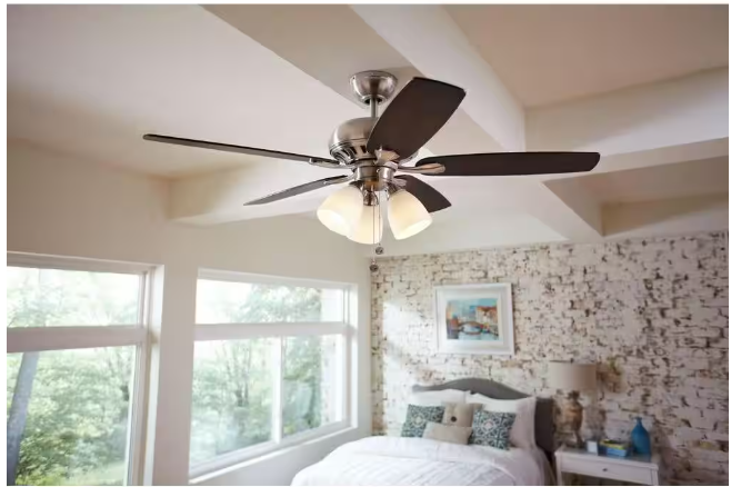 Hampton Bay Rockport 52 in. Indoor LED Brushed Nickel Ceiling Fan with Light Kit, Downrod, Reversible Blades and Reversible Motor