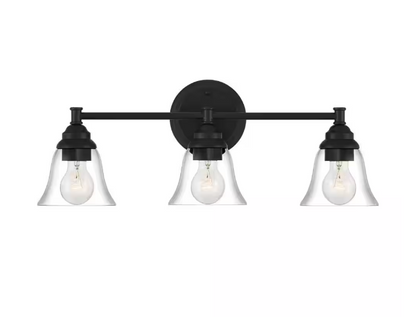 Hampton Bay Marsden 23.5 in. 3-Light Matte Black Transitional Vanity with Clear Glass Shades