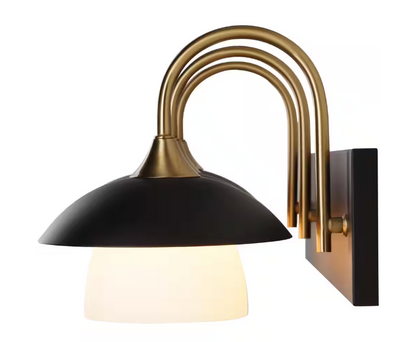 Alsy 26 in. 3-Light Black with Gold Vanity Light with Metal and Glass Shade