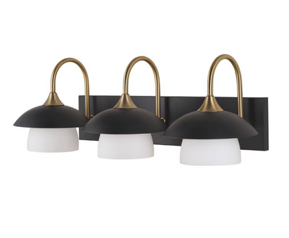 Alsy 26 in. 3-Light Black with Gold Vanity Light with Metal and Glass Shade