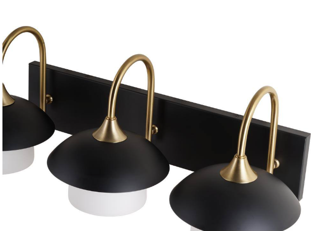 Alsy 26 in. 3-Light Black with Gold Vanity Light with Metal and Glass Shade