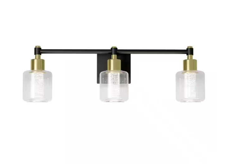 Artika Champagne Globe 26 in. 3 Light Black & Gold Modern Integrated LED 5 CCT Vanity Light Bar for Bathroom with Bubble Glass