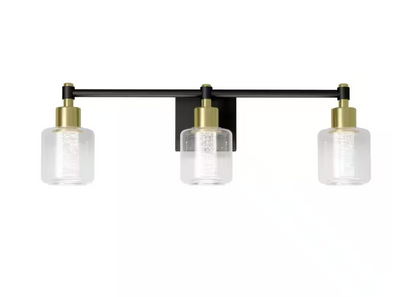 Artika Champagne Globe 26 in. 3 Light Black & Gold Modern Integrated LED 5 CCT Vanity Light Bar for Bathroom with Bubble Glass