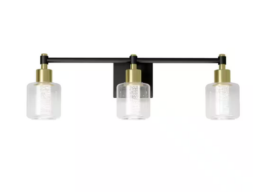 Artika Champagne Globe 26 in. 3 Light Black & Gold Modern Integrated LED 5 CCT Vanity Light Bar for Bathroom with Bubble Glass