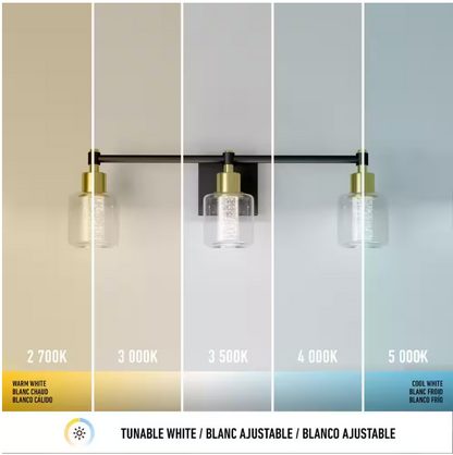 Artika Champagne Globe 26 in. 3 Light Black & Gold Modern Integrated LED 5 CCT Vanity Light Bar for Bathroom with Bubble Glass