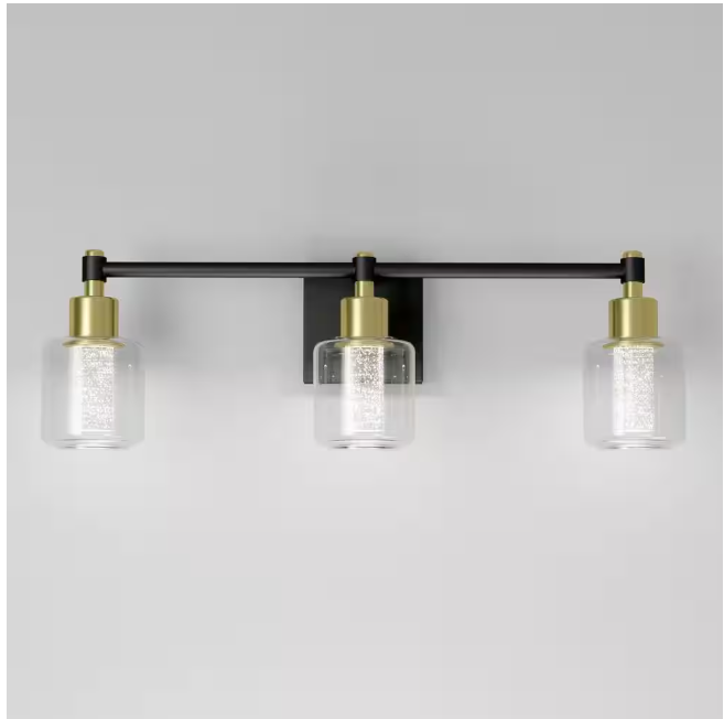 Artika Champagne Globe 26 in. 3 Light Black & Gold Modern Integrated LED 5 CCT Vanity Light Bar for Bathroom with Bubble Glass