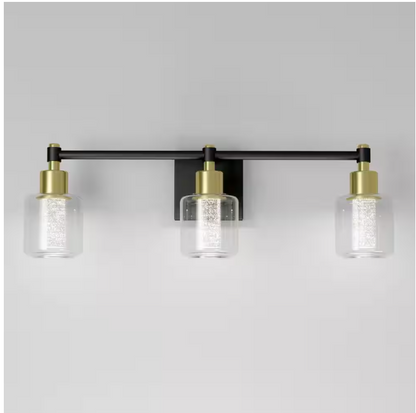 Artika Champagne Globe 26 in. 3 Light Black & Gold Modern Integrated LED 5 CCT Vanity Light Bar for Bathroom with Bubble Glass