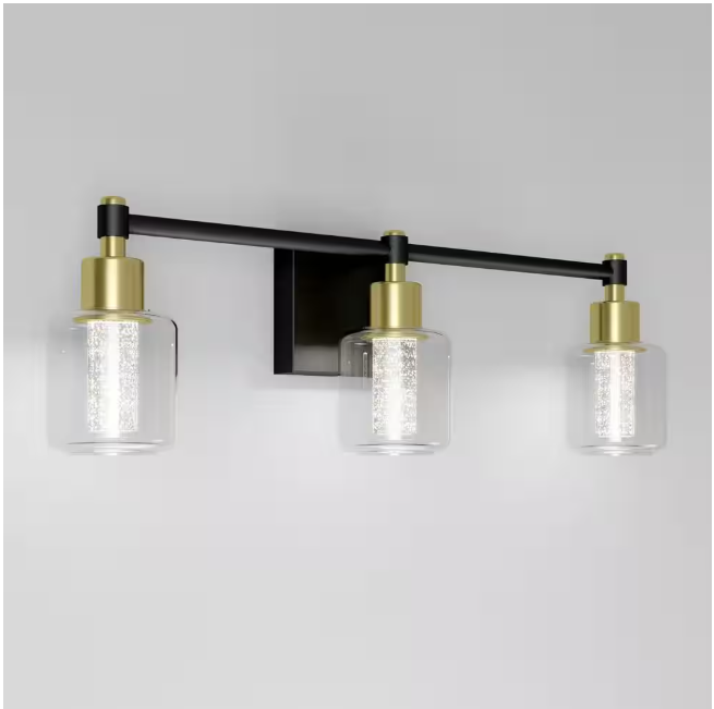 Artika Champagne Globe 26 in. 3 Light Black & Gold Modern Integrated LED 5 CCT Vanity Light Bar for Bathroom with Bubble Glass