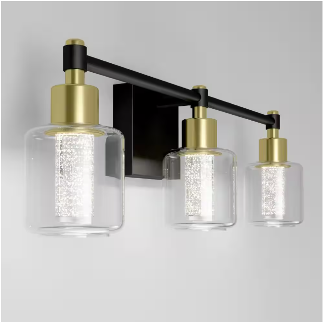 Artika Champagne Globe 26 in. 3 Light Black & Gold Modern Integrated LED 5 CCT Vanity Light Bar for Bathroom with Bubble Glass