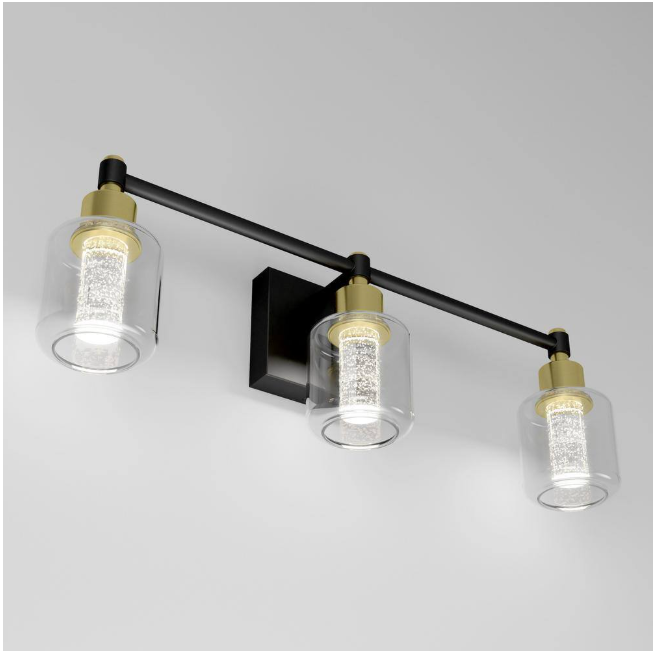 Artika Champagne Globe 26 in. 3 Light Black & Gold Modern Integrated LED 5 CCT Vanity Light Bar for Bathroom with Bubble Glass