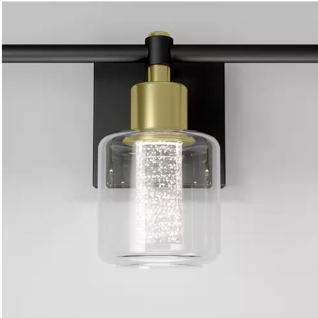 Artika Champagne Globe 26 in. 3 Light Black & Gold Modern Integrated LED 5 CCT Vanity Light Bar for Bathroom with Bubble Glass