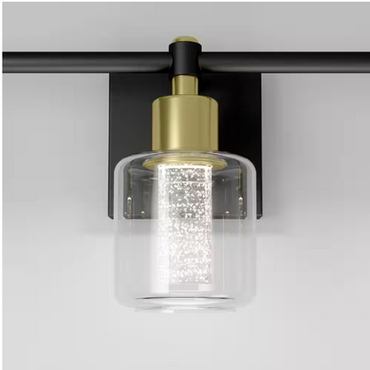 Artika Champagne Globe 26 in. 3 Light Black & Gold Modern Integrated LED 5 CCT Vanity Light Bar for Bathroom with Bubble Glass