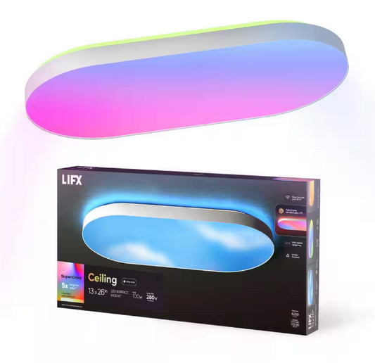 LIFX 26 in. Oval Capsule Smart White Multi-Color WiFi Selectable LED Flush Mount Ceiling Light Works Alexa/Hey Google/HomeKit