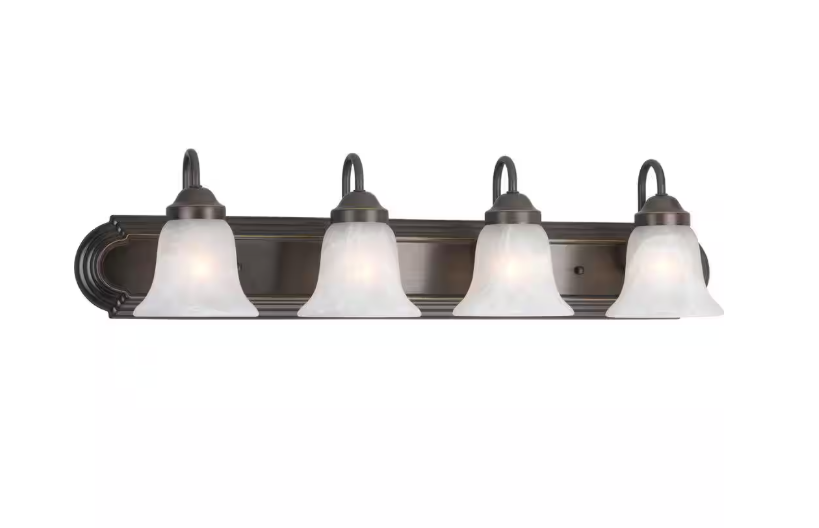 Progress Lighting Solvang 30 in. 4-Light Antique Bronze Traditional Bathroom Vanity Light with Alabaster Glass