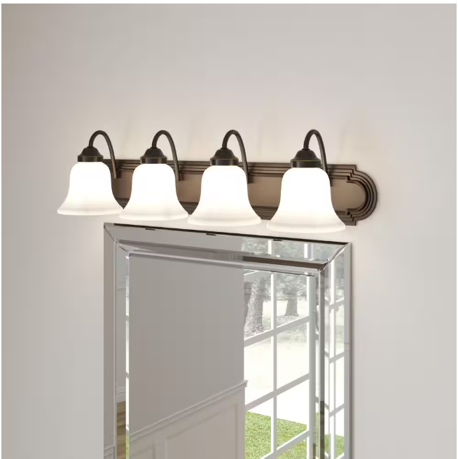 Progress Lighting Solvang 30 in. 4-Light Antique Bronze Traditional Bathroom Vanity Light with Alabaster Glass