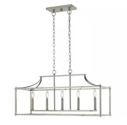 Home Decorators Collection Crestview 34 in. 5-Light Brushed Nickel Transitional Linear Chandelier