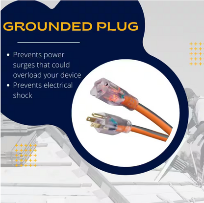 RIDGID 50 ft. 10/3 Heavy Duty Indoor/Outdoor SJTW Extension Cord with Lighted End, Orange/Grey