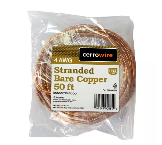 Cerrowire 50 ft. 4-Gauge Stranded SD Bare Copper Grounding Wire