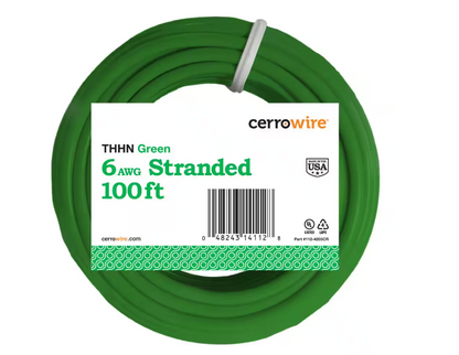 Cerrowire 100 ft. 6 Gauge Green Stranded Copper THHN Wire