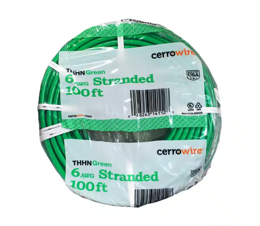 Cerrowire 100 ft. 6 Gauge Green Stranded Copper THHN Wire