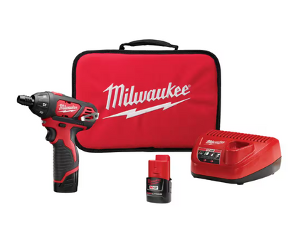Milwaukee M12 12V Lithium-Ion Cordless 1/4 in. Hex Screwdriver Kit with Two 1.5Ah Batteries, Charger and Tool Bag