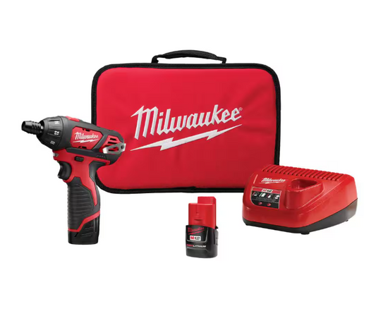 Milwaukee M12 12V Lithium-Ion Cordless 1/4 in. Hex Screwdriver Kit with Two 1.5Ah Batteries, Charger and Tool Bag