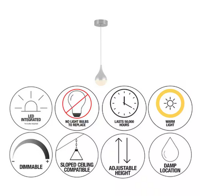 Artika Glitzer 6.5-Watt 1 Light Chrome Modern Integrated LED Mini Pendant Light Fixture for Kitchen Island