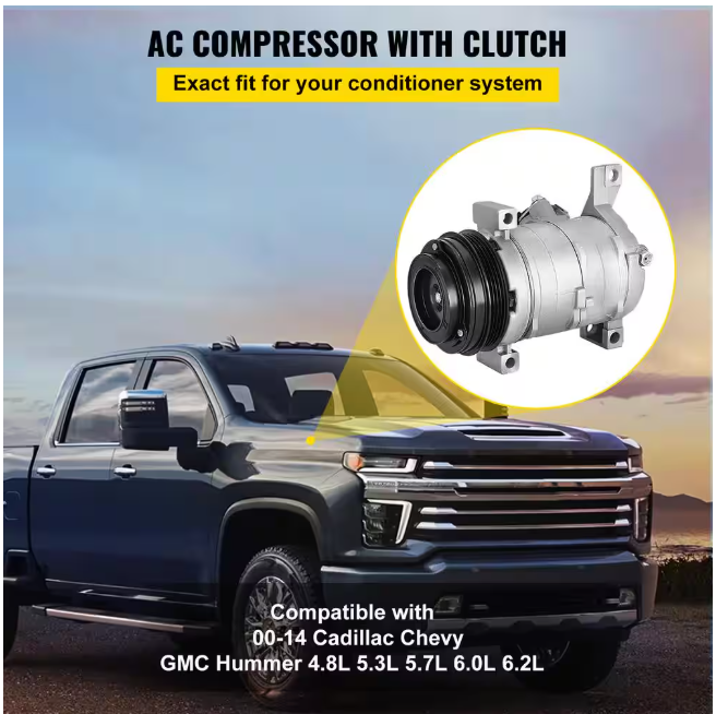 VEVOR AC Compressor 78,363 Front Air Conditioning Compressor A/C Compressor for 2000-2014 Cadillac Chevy GMC Hummer