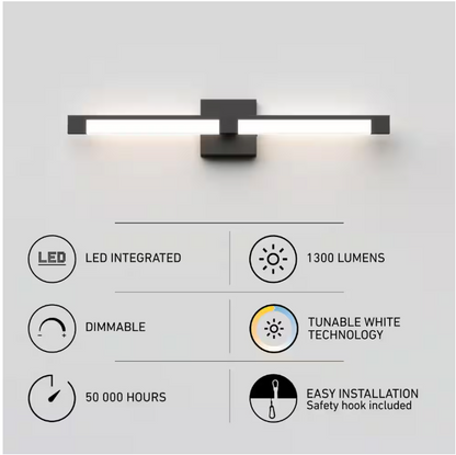 Artika Tivoli 27 in. 1-Light Matte Black Modern Integrated LED Vanity Light Bar for Bathroom