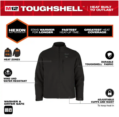 Milwaukee Men's Large M12 12-Volt Lithium-Ion Cordless Tough Shell Black Heated Jacket with (1) 3.0 Ah Battery and Charger