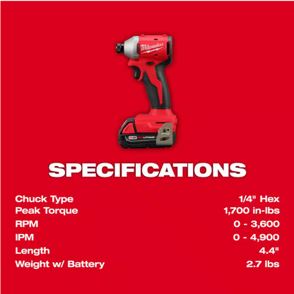 Milwaukee M18 18V Lithium-Ion Brushless Cordless Compact Drill/Impact Combo Kit (2-Tool) w/(2) 2.0 Ah Batteries, Charger & Bag
