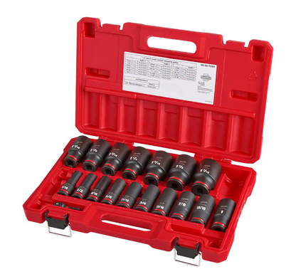 Milwaukee SHOCKWAVE 1/2 in. Drive SAE Deep Well 6 Point Impact Socket Set (18-Piece)