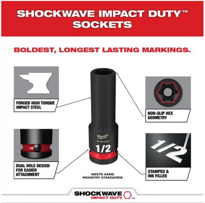 Milwaukee SHOCKWAVE 1/2 in. Drive SAE Deep Well 6 Point Impact Socket Set (18-Piece)