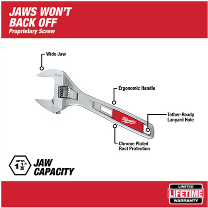 Milwaukee 8 in. Wide Jaw Adjustable Wrench