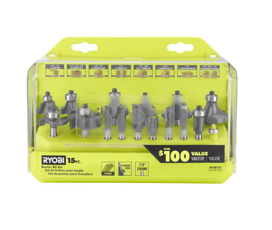 RYOBI Shank Carbide Router Bit Set (15-Piece)