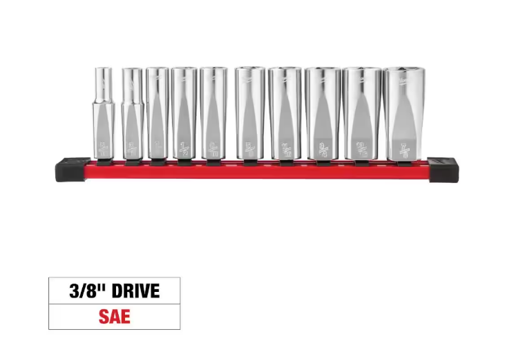 Milwaukee 3/8 in. Drive SAE Deep Well 6-Point Socket Set (10-Piece)